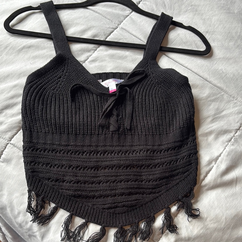 No Boundaries Black Ribbed Tie Front Tank Top women's size xs